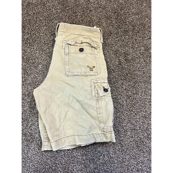 Vintage American Eagle Y2K AE Cargo Shorts Mens‎ 32 Beige Khaki Distressed - Picture 7 of 7